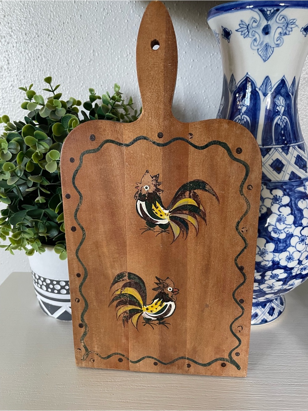 Vintage Woodpecker Woodware Rooster Cutting Board Mid Century Decor Hand painted